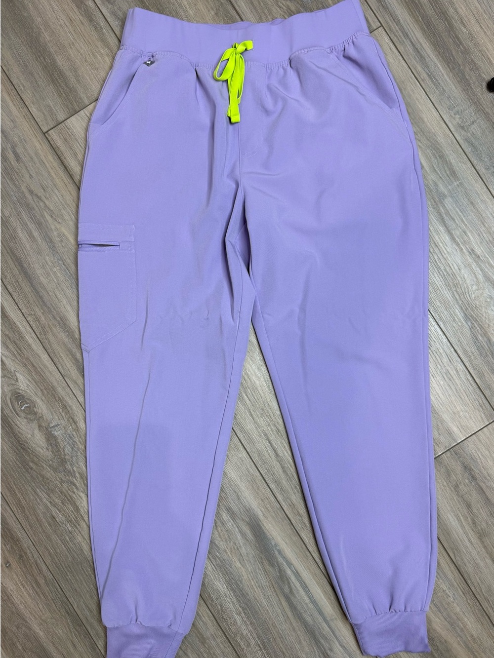Figs Lavender dew Zamora Scrub Jogger with Neon Yellow Drawstring